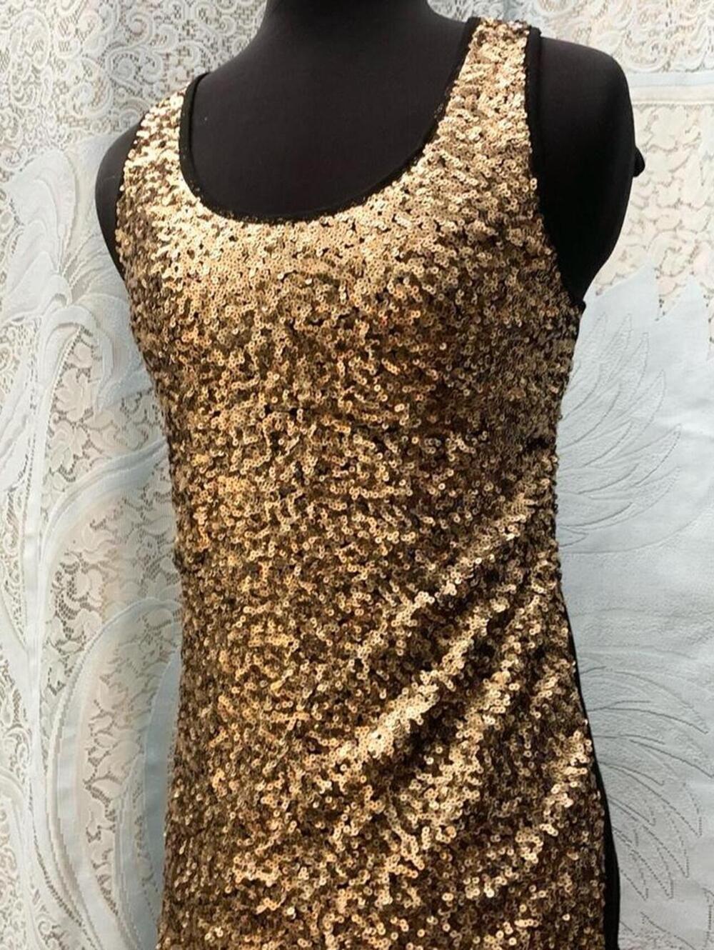 INC International Concepts Women's Gold Sequin Tank Y2K Mcbling